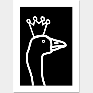 Minimal White Line Goose Wearing Stolen Crown Portrait Posters and Art